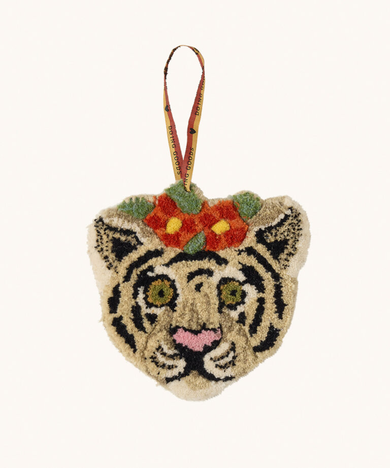 Floral Witte Tijger Dierenkop Hanger