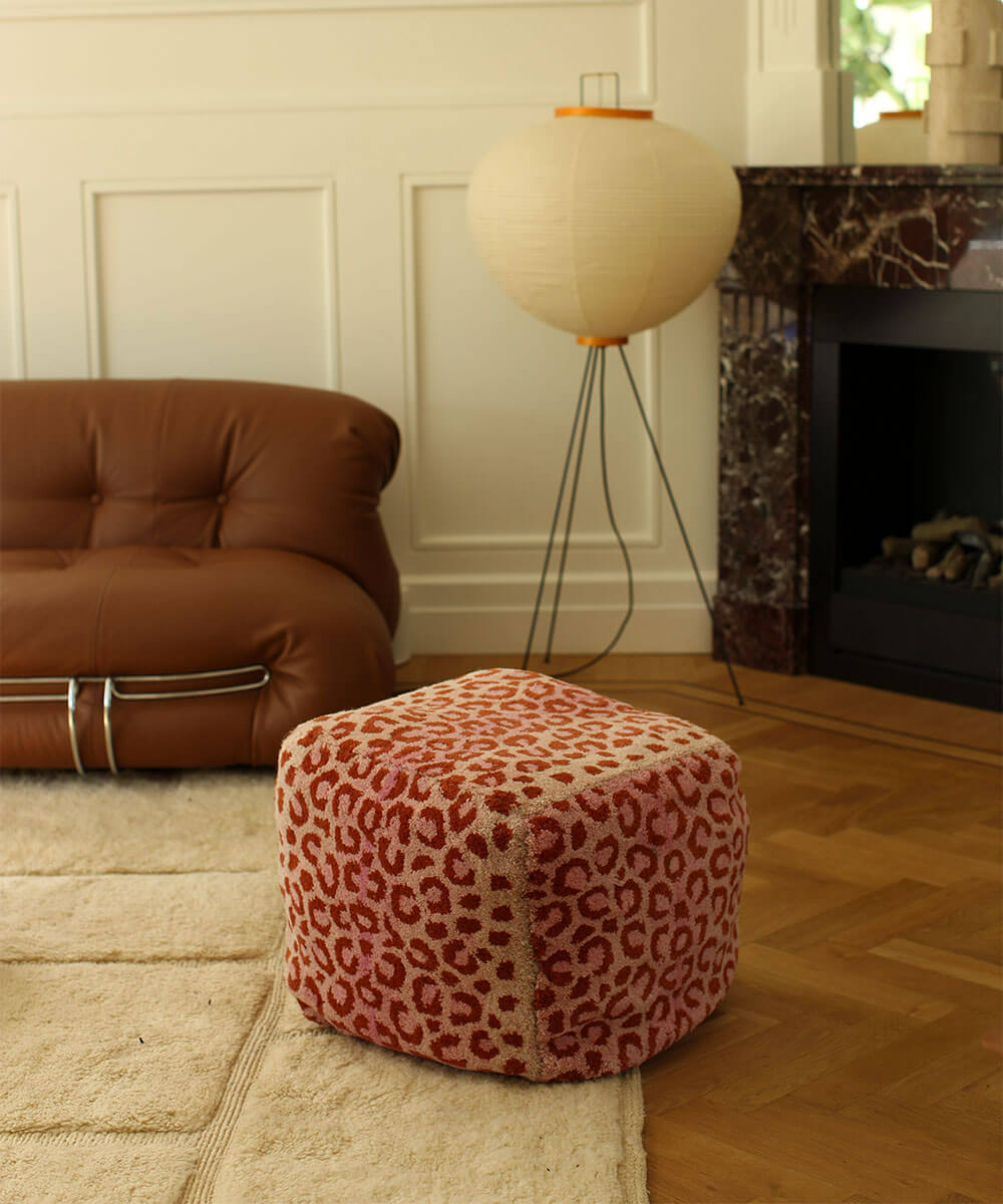 Pink Leopard Pouf Small