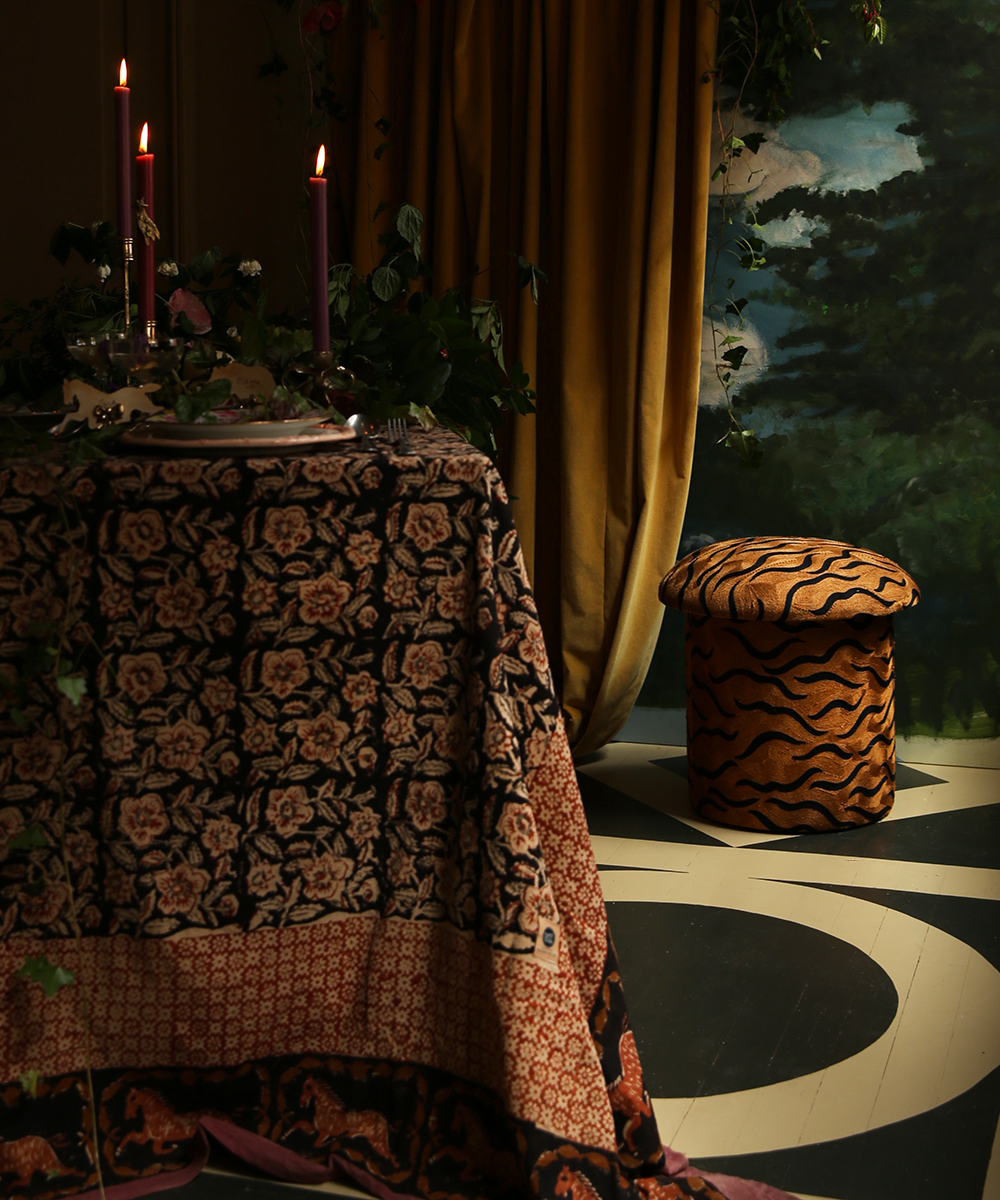 Maya Tiger Embroidered Stool