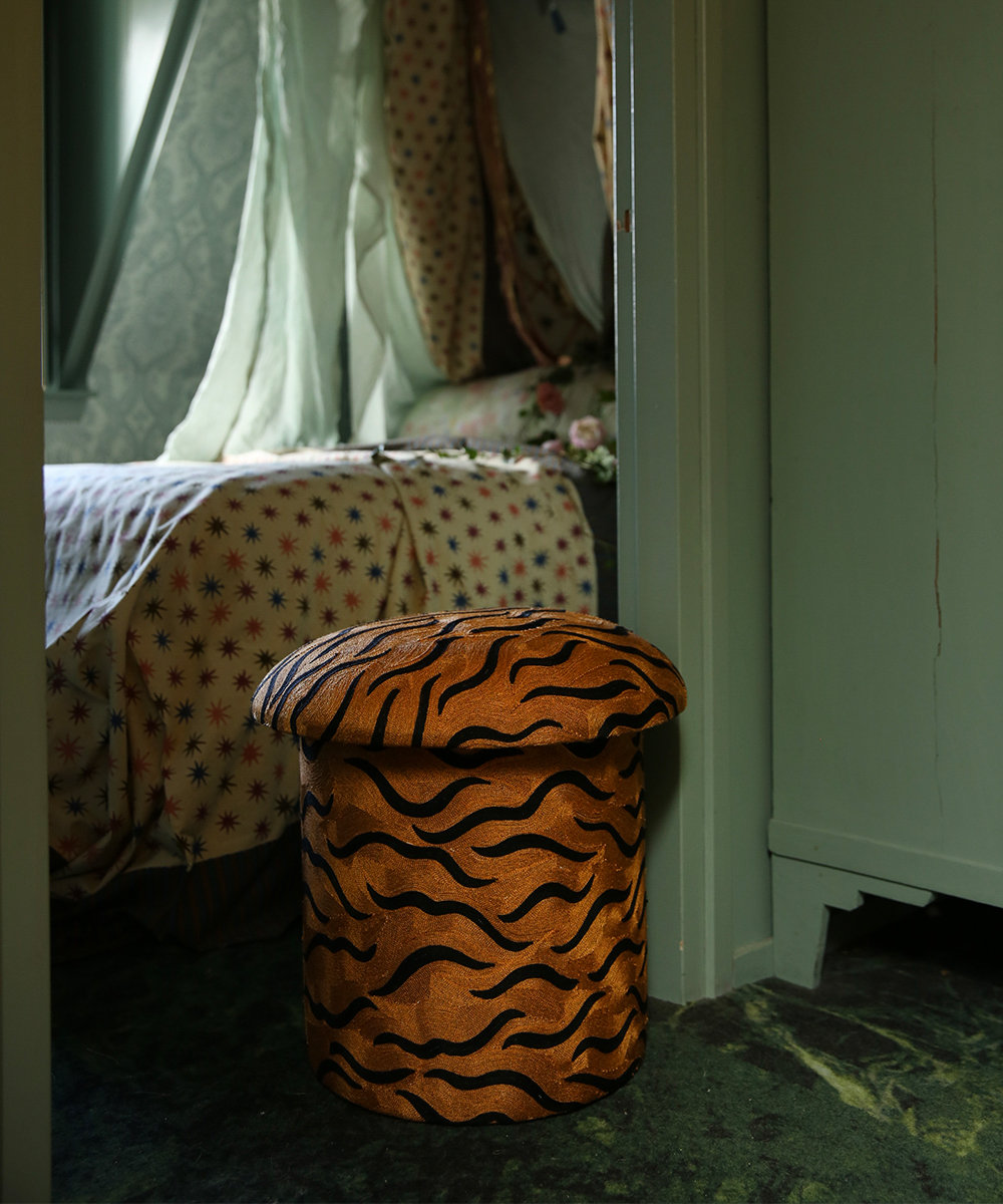 Maya Tiger Embroidered Stool