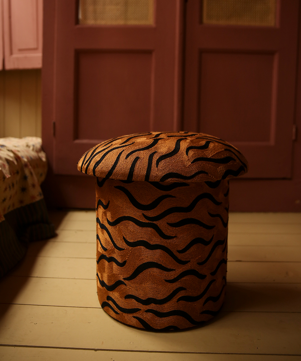 Maya Tiger Embroidered Stool