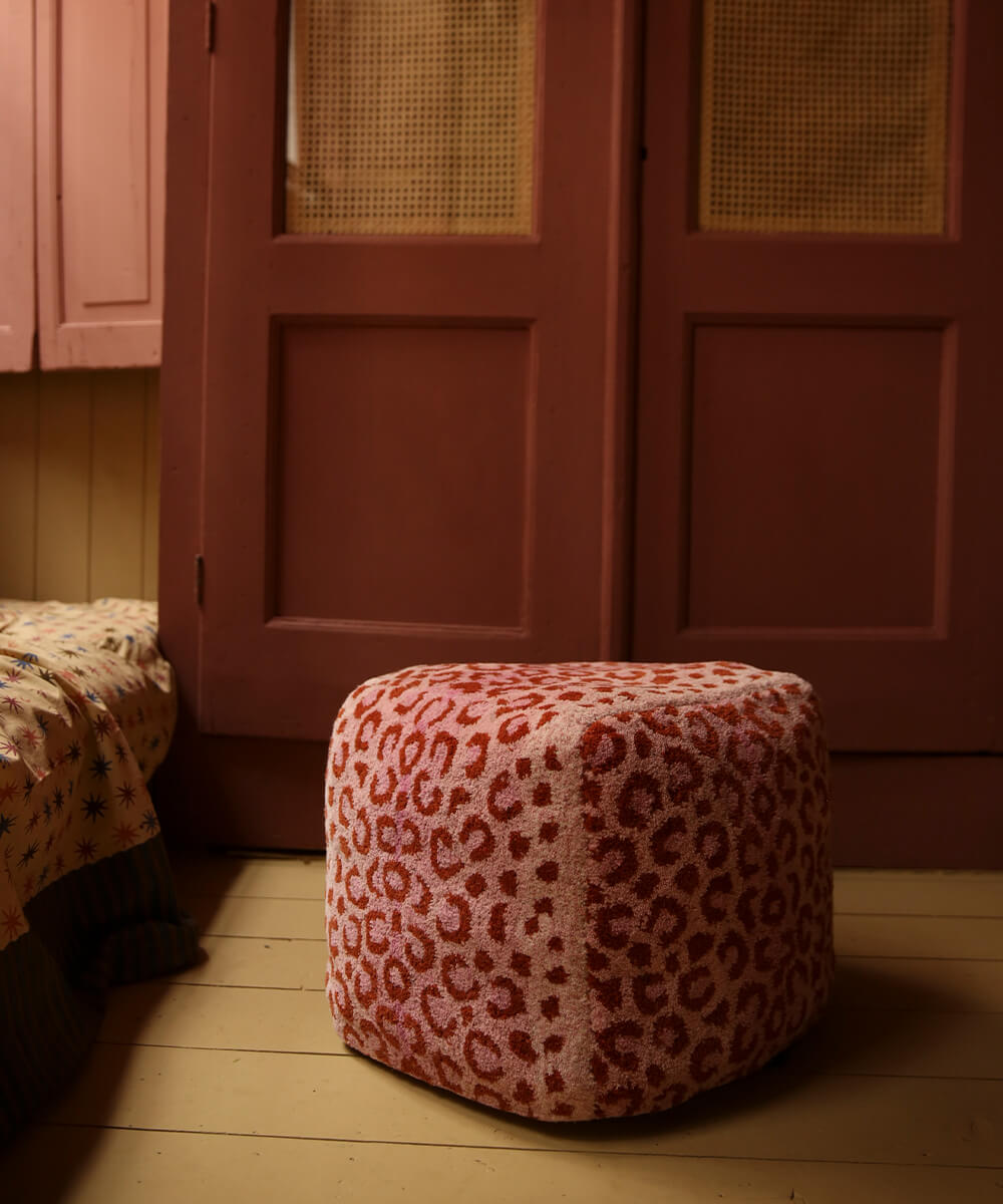 Pink Leopard Pouf Small